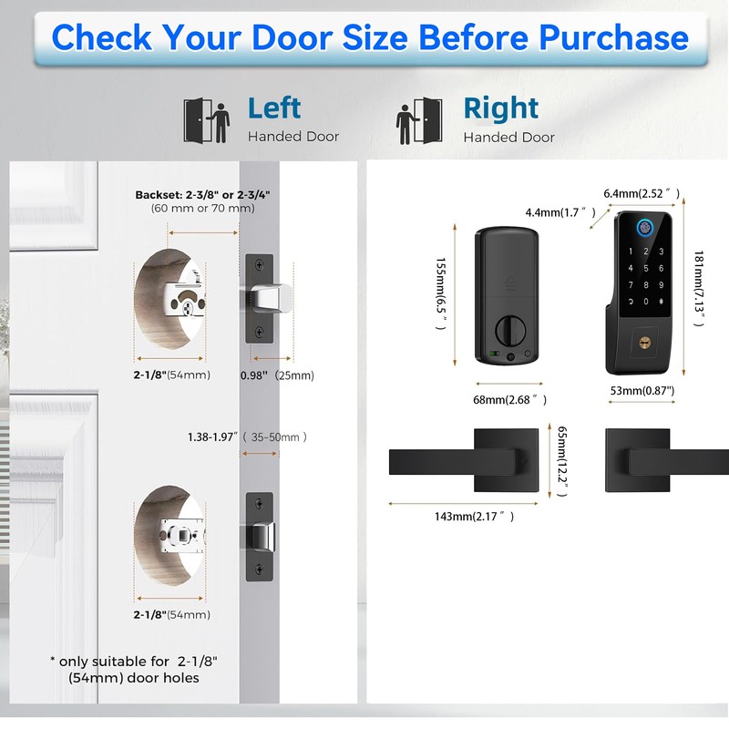 Smart Fingerprint Digital Door Lock - Keypad Lock and 2-Lever