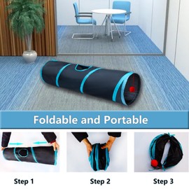 Deofun Cat Tunnel Tube Toys，Tunnels for Indoor Cats, 2 Way Blue Collapsible Interactive Toy with Balls for Rabbits, Kittens, Ferrets, Puppy