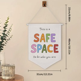 Uynfident This Is A Safe Space to Be Who You Are Sign Pennant Flag, Therapy Kids Room Wall Pennant, Classroom Wall Art Banner, School Counselor Office Wall Decor, Mental Health Banners 12x18 inch