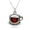 EnCharmed Sterling Silver Coffee Cup Charm Necklace with Red Cubic