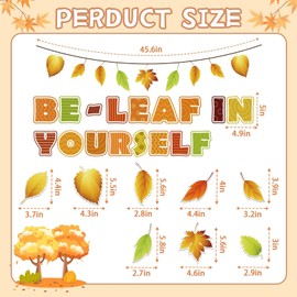 EggSun 112pcs Thanksgiving Bulletin Board Classroom Decorations Be Leaf in Yourself Bulletin Board,Fall Autumn Maple Leaf Cutouts for Home Classroom Wall Positive Decors