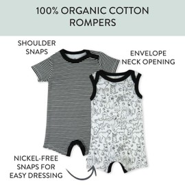 HonestBaby 2-Pack Shortall Romper 100% Organic Cotton for Infant, Baby Boys, Marker Hound, 6-9 Months