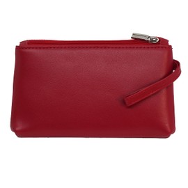 BAWAKO Genuine Leather Wallet with Two Zip Compartments for Men and Women, Purse Coin Card Key, red, Classic