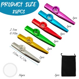 Guyode Pack of 8 Kazoo Instrument Metal Kazoos with 12 Interchangeable Membrane and 1 Storage Bag Musical Instruments in 7 Colours for Children and Music Lovers Beginners Children Party