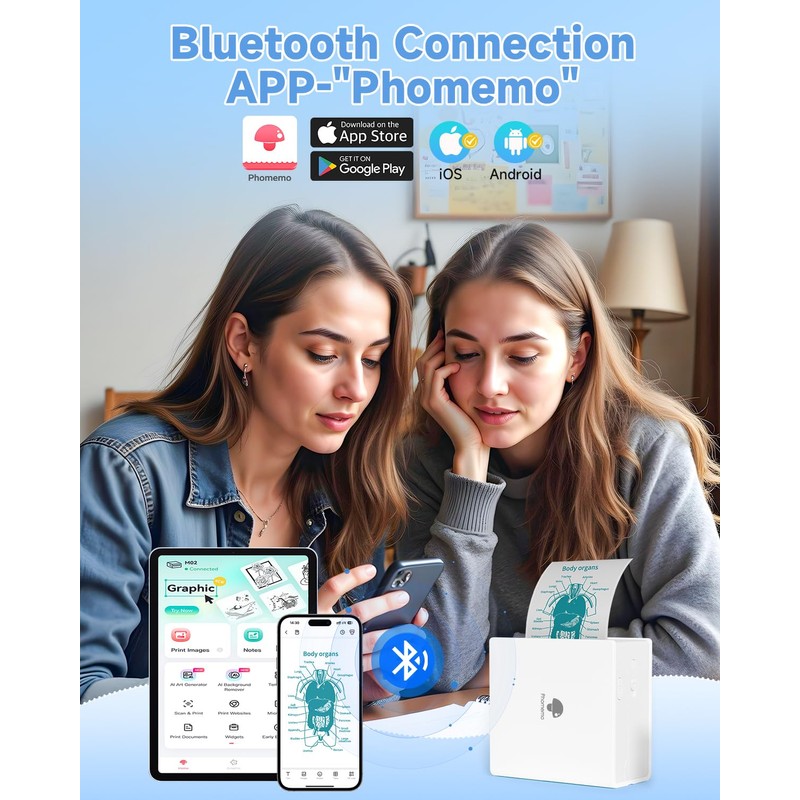 Phomemo Mini Printer, M02 Thermal Printer Mini Printer for Smartphone
