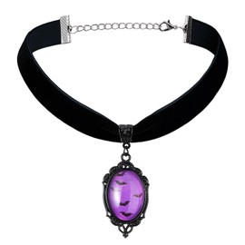 Huquary Blood Bat Cameo Choker Necklace Gothic Cabochon Pendent Necklace Vampire Accessories Women Witch Jewelry Gift (Purple)