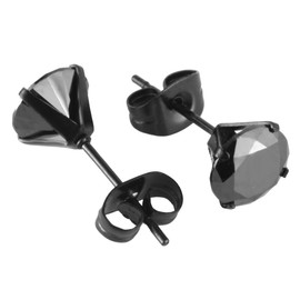 JewelrieShop Stud Earrings Hypoallergenic Surgical Steel Earrings for Women Cubic Zirconia Stud Earrings for Sensitive Ears (5 Pairs, Black CZ, Black Post, 3-7mm, 4 Prong)