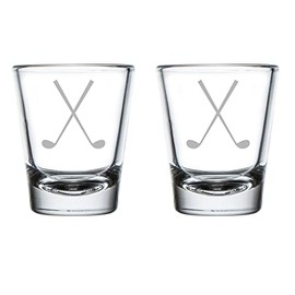 MIP Brand Set of 2 Shot Glasses 1.75oz Shot Glass Crossed Golf Clubs
