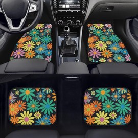 Finagallathe Colorful Hippie Flower Car Floor Mats 4 Pcs All-Weather Car Mats Universal Fit Automotive Floor Carpet for Cars Trucks SUV Universal Floor Liner Car Accessories