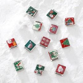 papasgix Italian Charms, Christmas Italian Charms 10mm*9mm Silver Italian Charm Bracelet Link Christmas Tree Fireplace Santa Claus Christmas Tree Candy Italian Charm (Christmas Tree)