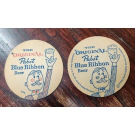 2 NOS Pabst Blue Ribbon Beer Coasters. 1960s vintage can bottle