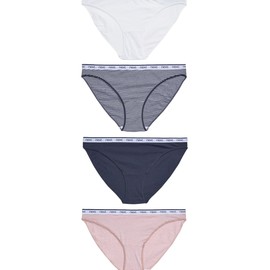 NEXT Cotton Rich V Briefs with Logo (Pack of 4), Pink/Blue Stripe, 40
