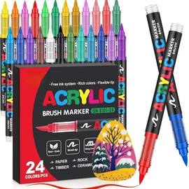 Acrylic Paint Marker Set, 12/24/36/72/120/168 pcs Soft Brush Tip Paint Pens Markers for Rock Painting, DIY Craft Making, Back To School Supplies - Pack Sizes: 24 Pieces
