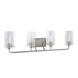 Aspen Creative 62237-1, Four-Light Metal Bathroom Vanity Wall Light Fixture, 33-5/8" Wide, Transitional Design in Brushed Nickel