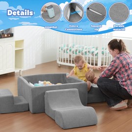Soft Foam Climbing Blocks and Ball Pit 6PCS Toddler Climbing Toys Indoor Grey Soft Play Climbing for Toddler for Crawling Sliding Building(Balls not Included)