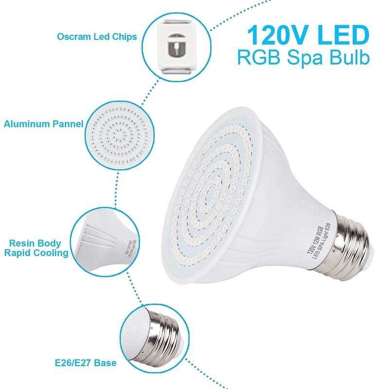 XIUBE 120V LED RGB SPA Light 12W Color Bulb for