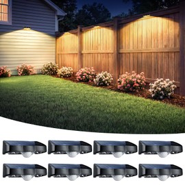 nibuuecer Solar Fence Lights Outdoor with Motion Sensor, 8 Pack Warm White Fence Lights Solar Powered 3 Modes IP65 Waterproof Dusk to Dawn Outdoor Lights for Patio Deck Wall Backyard Garden Decorative