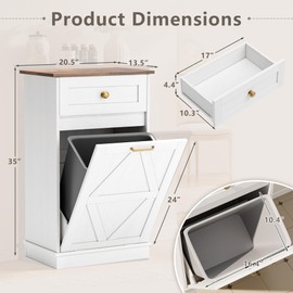 YESHOMY Tilt Out Trash Cabinet,10 Gallon Hidden Wooden Bin Cabinets, Laundry Hamper with Drawers, for Kitchen, Dining Room, White