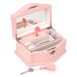 Elle Jewelry Box - Ballerina Jewelry Organizer and Swan Lake Wind-Up Music Box for Girls and Teens, Accessories and Keepsake Wooden Storage with Lock and Mirror, Charming Room Decor and Gift, Large
