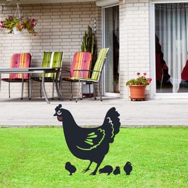 Chicken Garden Art Metal Stakes- Mother Hen with Chicks-Metal Animal Stakes Silhouette Yard Art Garden Sculpture Outdoor Decorations Set