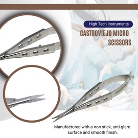 Stainless Steel Castroviejo Micro Scissors Sharp/Shrap Blades Surgical Forceps Dental Instruments With Fenestrated Handle (3.5" - Straight)