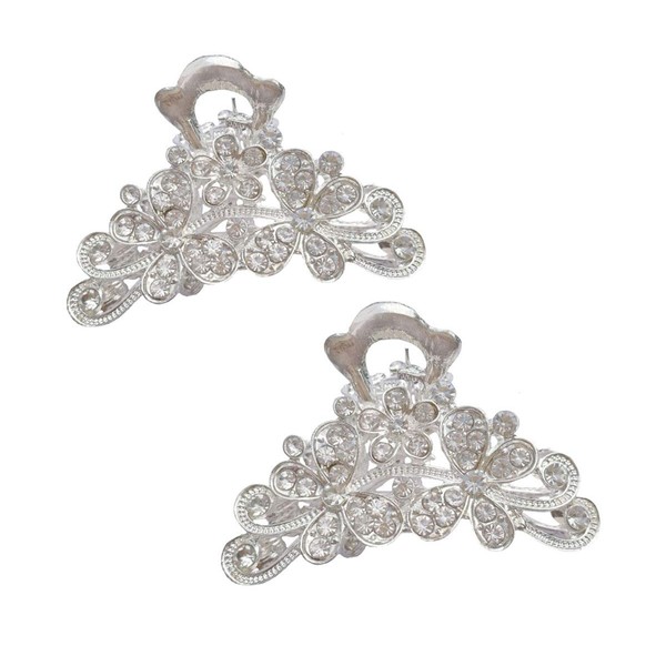 2PCS 2.4 inch Silver Tone Vintage Metal Hair Jaw Crystal