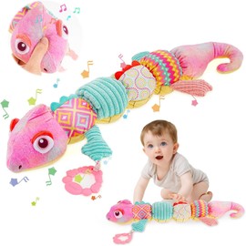 JIUS@FF Peluches Musicales para Niños, Simpáticos Peluches con Música Y Sonajeros para Ejercicios Sensoriales Y Estimulación Temprana para Niños Y Niñas (Camaleón)