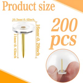 VAPKER 200Pcs Flat Thumb Tacks Clear Push Pins Transparent Pushpins Standard Plastic Head and Gold Steel Point for Cork Board, Maps, Wall Hanging Home Office School Decorative