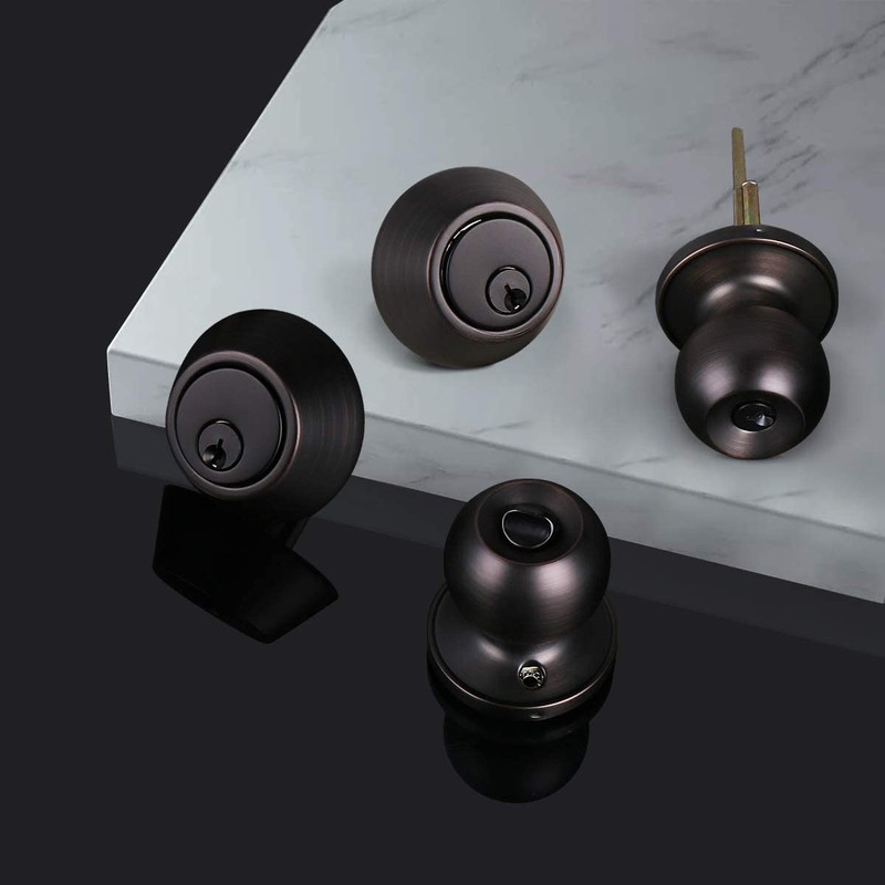 Probrico Oil Rubbed Bronze Entry Door Knob and Double Cylinder