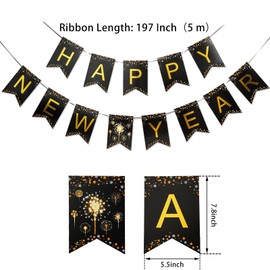 MiniRed New Year Banner 2024, Happy New Year Bunting Banner with Shiny Gold Letter, Premium New Year Party Decorations Supplies 2024.