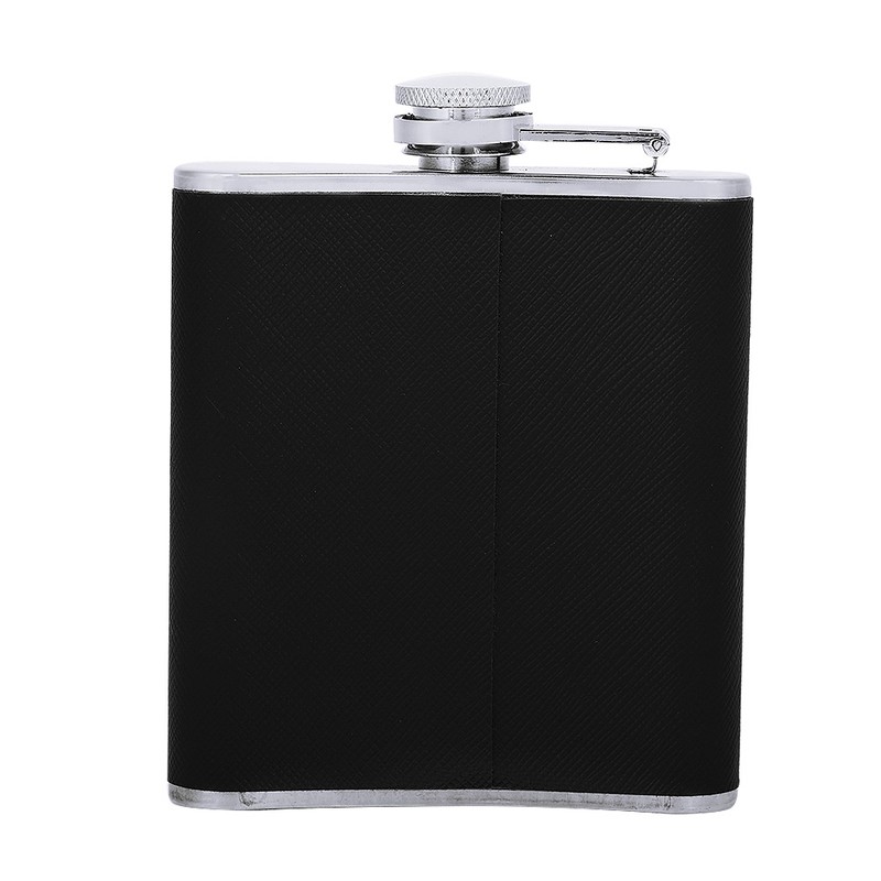 Stainless Steel Hip Flask Black Leather Funnel with Two Wine