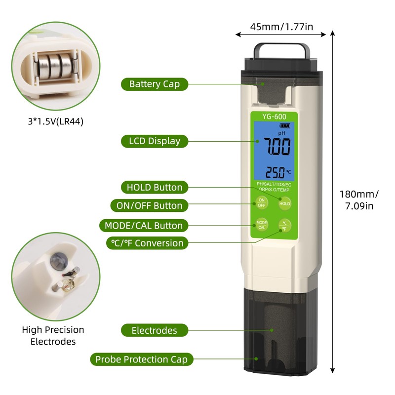 7 in 1 Pool Salt Tester, Digital Salinity & pH