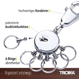 Troika Key Holder - Keyring with Carabiner Clip - 6 Lockable Rings for Key Organization - Various Designs Available - The Original from Troika (Around The World), Around The World, Keyring