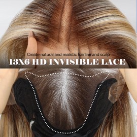 HAIRCUBE 13x6 HD Transparent Lace Front Wig, Ombre Blonde Hightlight Long Straight Synthetic Glueless Wig with Natural Density Hairline & Adjustable Cap