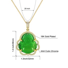 Jacruces Laughing Buddha Necklace for Women & Men Pink Green Jade Buddha Chain Pendant with 18k Gold Plated Chain Iced Out Bling Cubic Zirconia Lucky Necklace Jewelry Gift