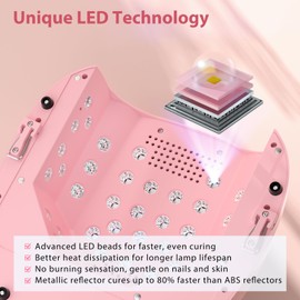 Purtato 126W Cordless Rechargeable UV LED Nail Lamp with Large Space, Handle and Foot Rest, Fast Curing Gel Nail Dryer with 4 Timers for Salon and Home (Pink)