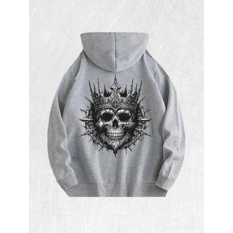Crowned Skull Graphic Hoodie 100% Cotton US Warehouse 7 ColorsColor: