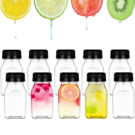 Kiuiom Plastic Juice Bottles, Smoothie Bottles, Plastic, Reusable Juice Bottles, 10 Pieces, 120 ml, Empty Bottles, Plastic Bottles for Filling, Reusable Mini Drinking Bottle