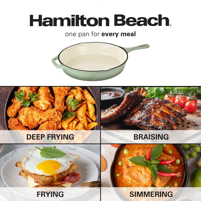 Hamilton Beach Enameled Cast Iron Fry Pan 12-Inch Sage, Cream
