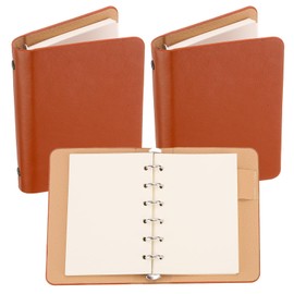 PATIKIL 6 Ring Binder Cover, 2 Pack A7 Leather Notebook Binder Mini Refillable Loose Leaf Personal Planner with 100 Sheets Paper, Orange