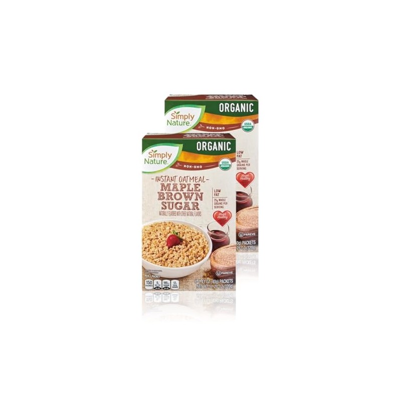 Simply Nature Organic Instant Oatmeal Packets (2 Boxes, Maple Brown