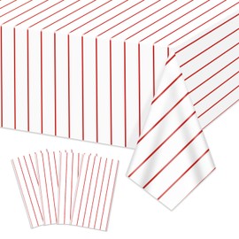 APUXXJUPA Baseball Tablecloths, 4 Pcs Red and White Stripe Plastic Table Covers for Baseball Birthday Decorations Sports Theme Party Supplies