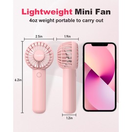 Coohea 2-Pack Pink Handheld Fan, Small Cute Design, 3 Powerful Speeds, Operated by USB/Rechargeable Battery, Portable Personal Fan with Base & Lanyard, for Eyelash Makeup Travel Beach Office Desk