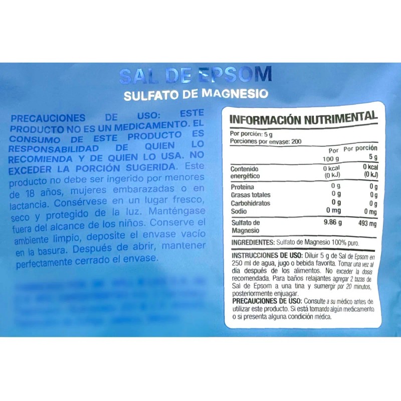  Sal de Epsom Sulfato de Magnesio (1 Kg) -