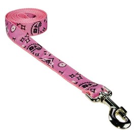 Medium Pink Bandana Dog Leash: 3/4" Wide, 6ft Length - Made in USA.