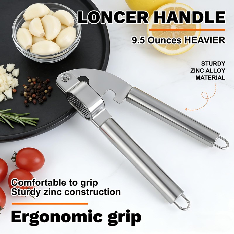 Stainless Steel Garlic Press,Thickened Garlic Crusher,Ergonomically Designed Handle for Effortless