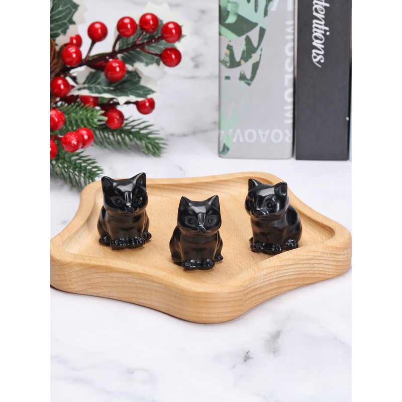 JSDDE Black Obsidian Crystal Cat Figurine for Cat Lovers Cute