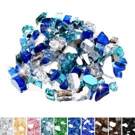 Mr. Fireglass 10 Pounds Blended Fire Glass - 1/4 Inch Mixed Colored High Luster Reflective Tempered Glass Rocks for Fireplace Fire Pit Table Fireplace and Landscaping, Aqua Blue+Cobalt Blue+Platinum