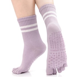 ZenBeya Pilates Socks, Cotton, Five-Toe Socks, Women's, Thermal, Cold Protection, Warm, Yoga Socks, Anti-Slip Socks, Long Length Socks, Women's, Breathable, Yoga Wear, Gym, Stretching, Running, All