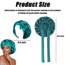 2 Pcs Silk Bonnet for Sleeping, Satin Bonnet with Elastic Band, Night Hair Bonnet and Hair Band for Bath, Hair Wrap Hair Care Head Cover Hat, Hair Bonnet for Women Girls Long, Straight, Curly Hair